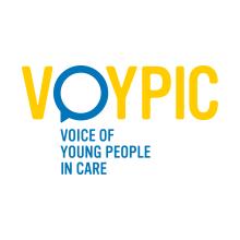 Yellow letters spelling out VOYPIC with a blue speech bubble and Voice of Young People In Care below