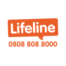 A picture of the orange lifeline logo and the associated phone number 0808 808 8000